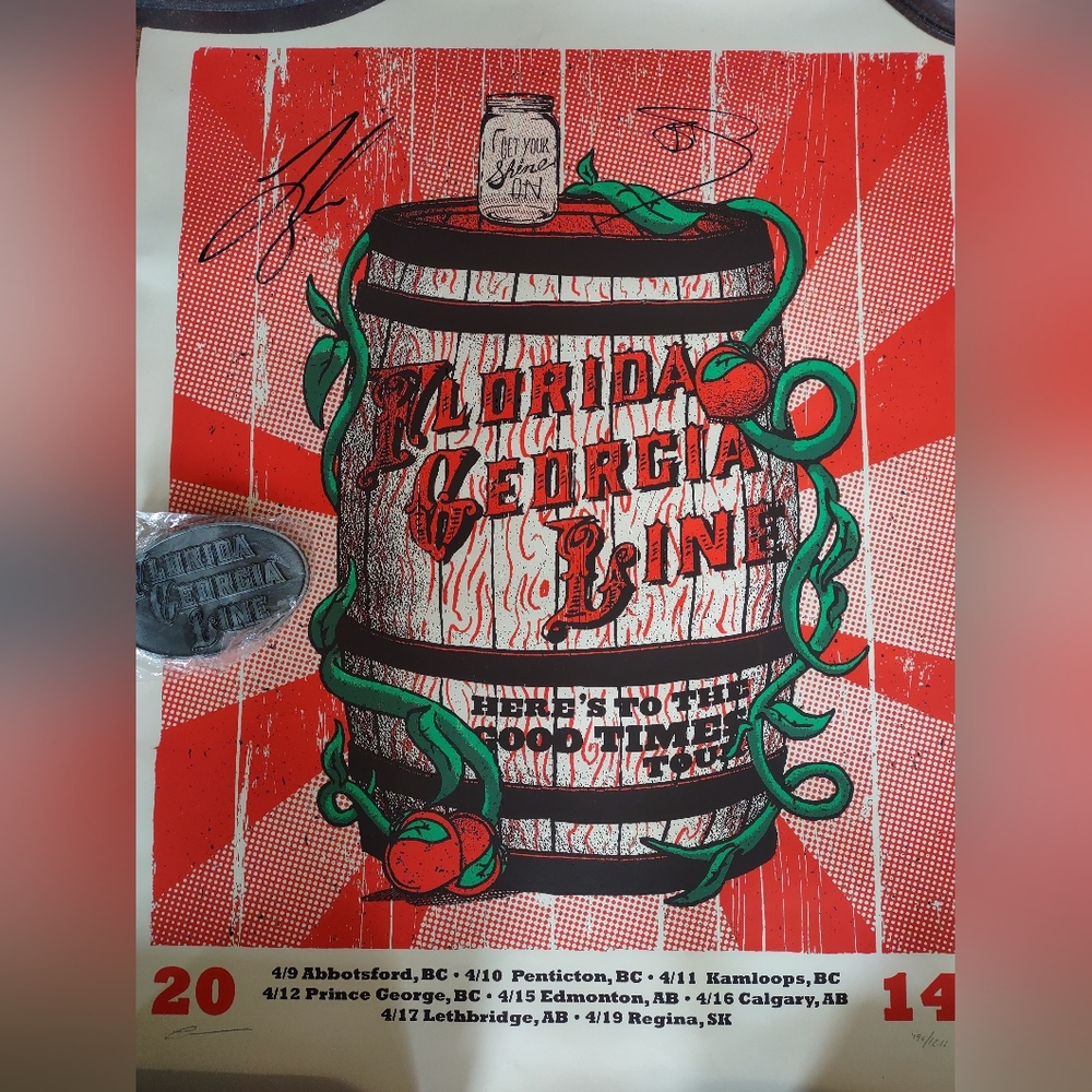 Florida Georgia Line Signed Poster and Belt Buckle